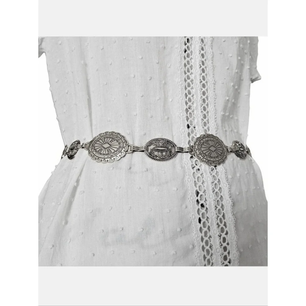 Silver Concho Chain Boho waist Belt Chunky Adjustable Western Festival Medallion